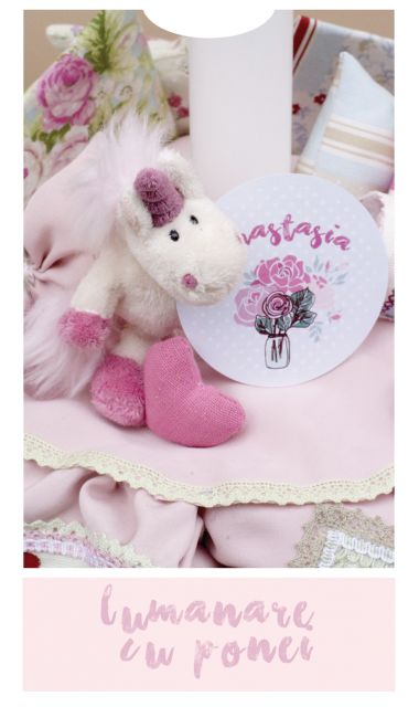 Lumanare de botez shabby chic pentru fetite, 65x4cm, Ceai cu jucarii 1